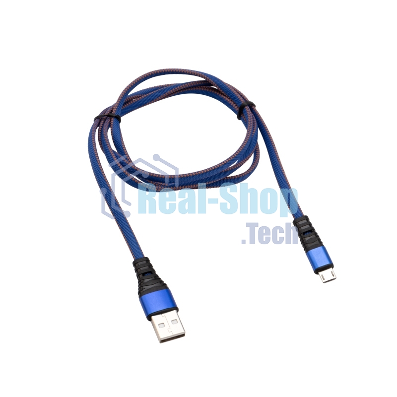 Кабель Rexant USB-microUSB 1 м, плоский провод, синяя джинсовая оплетка