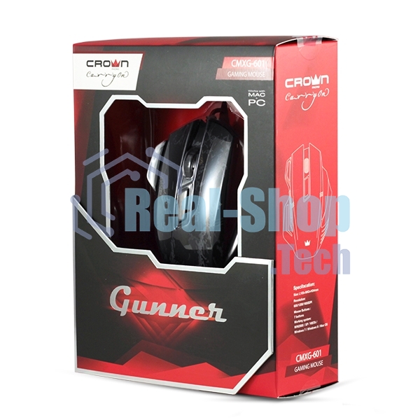 Мышь проводная Crown Gaming CMXG-601 черный, 1800 dpi, USB, кнопки - 7