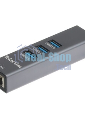 Переходник Telecom USB 3.0 - RJ-45 1000Mbps +3 USB3.0, Aluminum Shell, 0.2м TA311U