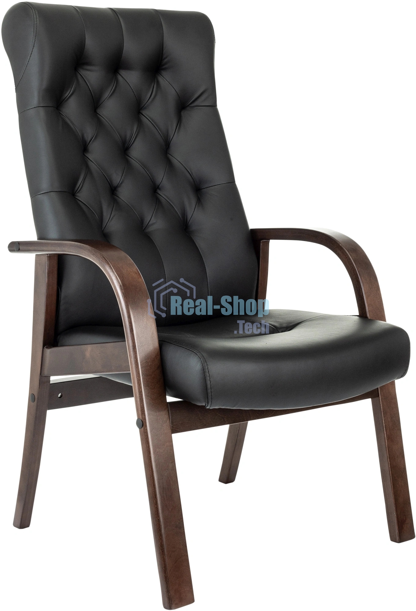 Кресло офисное Бюрократ T-9928WALNUT-CF черный, кожа, на ножках, дерево