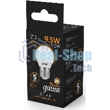 Лампа светодиодная Gauss LED Шар E27 9.5W 890lm 3000K 1/10/50
