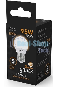 Лампа светодиодная Gauss LED Шар E27 9.5W 890lm 3000K 1/10/50