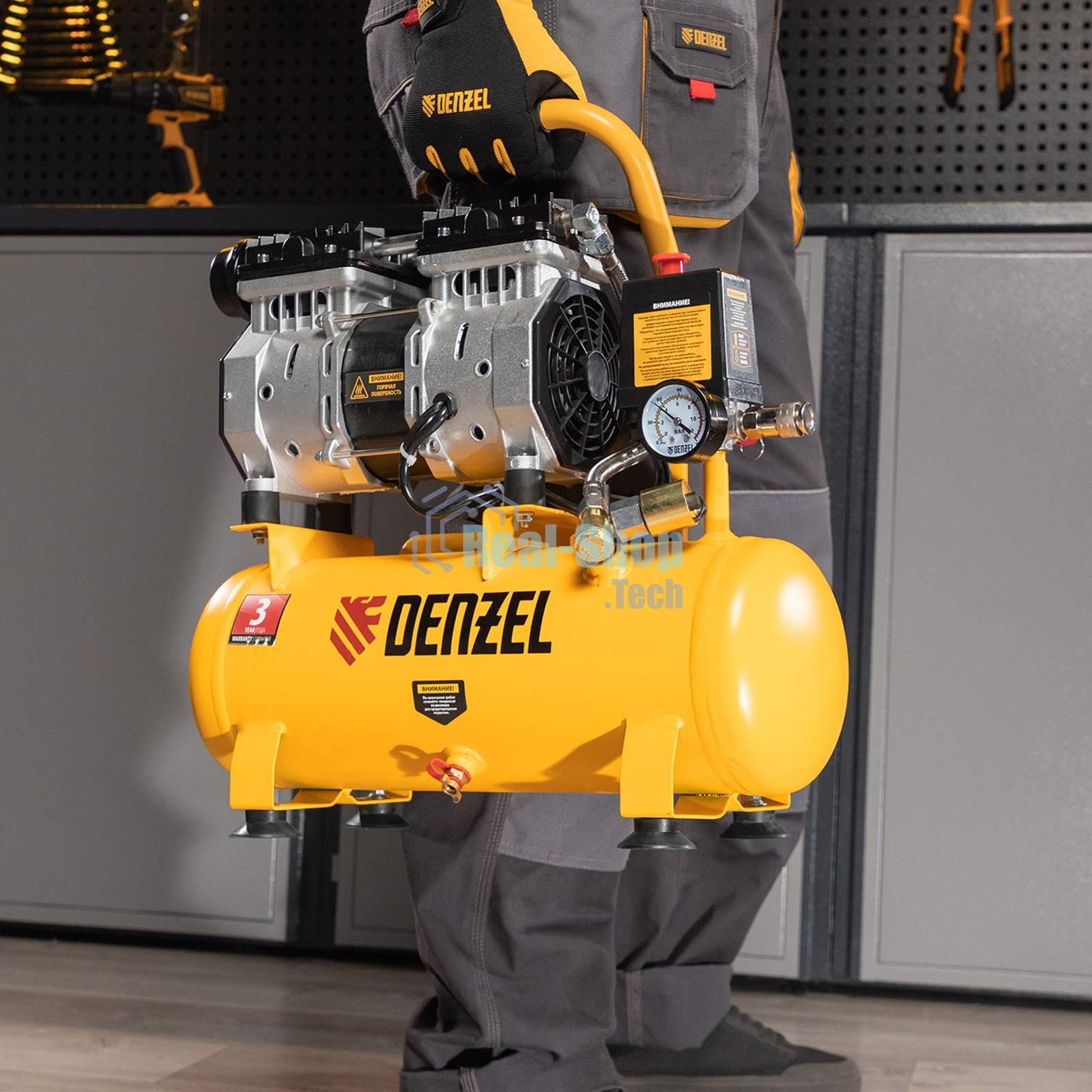 Компрессор Denzel DLS650/10 безмаслянный малошумный 650 Вт, 120 л/мин,ресивер 10 л