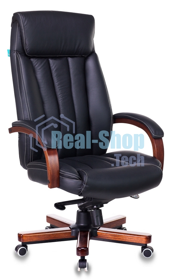 Кресло руководителя Бюрократ T-9922WALNUT/BLACK черный, кожа, крестовина дерево