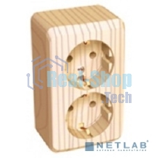 Розетка 2-м ОП Этюд Дача 16А защ. шторки с заземл. сосна SchE PA16-008D