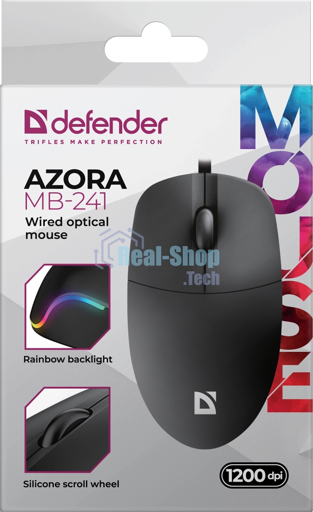 Мышь проводная Defender Azora MB-241 черный, 1200 dpi, USB, кнопки - 3