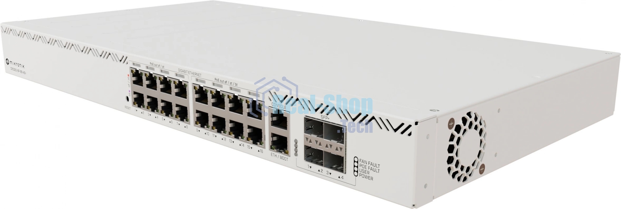 Коммутатор MikroTik CRS320-8P-8B-4S+RM Cloud Router Switch with dual-core 800 MHz CPU, 256 MB RAM, 98DX226S switch chip, 17 x Gigabit Eth ports (8 x 802.3af/at, 8 x 802.3bt PoE-out), 4 x 10G SFP+ ports, RouterOS L5, 1U rackmount enclosure, 600W PSU