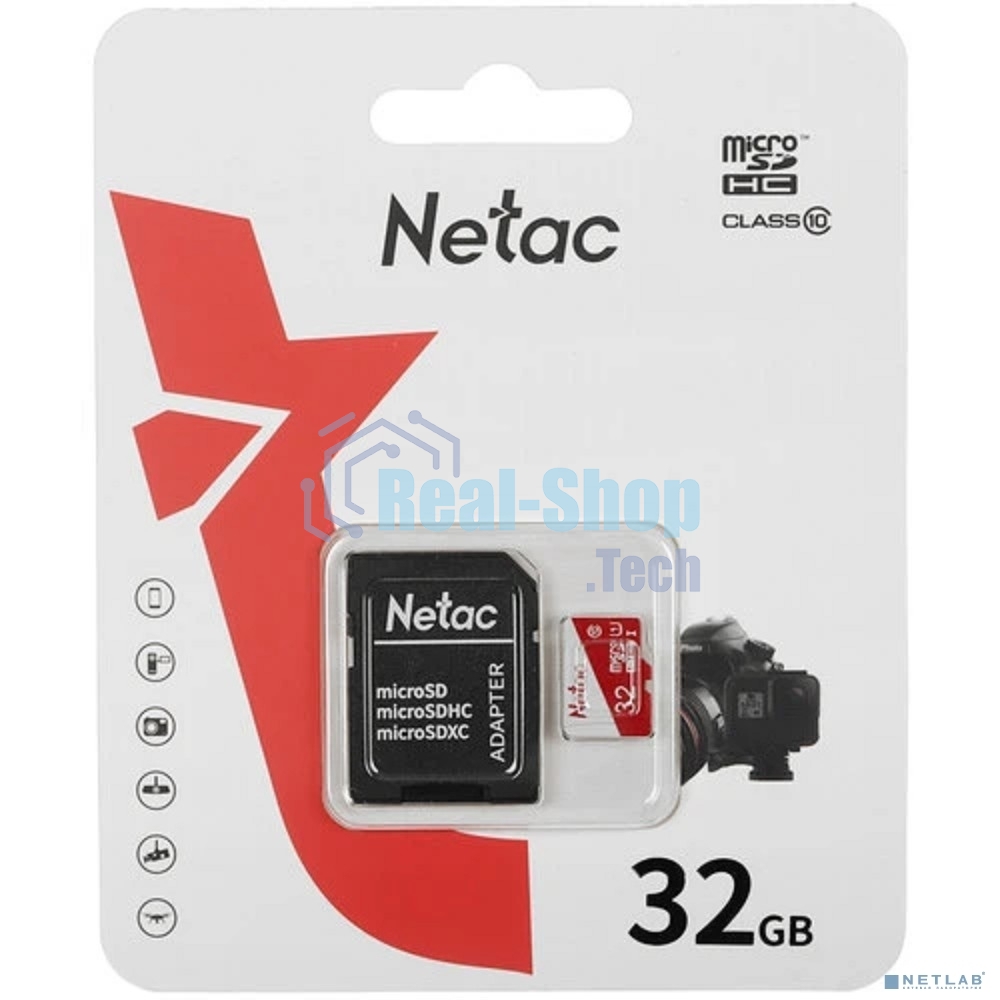 Флеш карта Netac P500 ECO 32Gb MicroSDHC C10 up to 80Mb/s, retail pack with SD Adapter