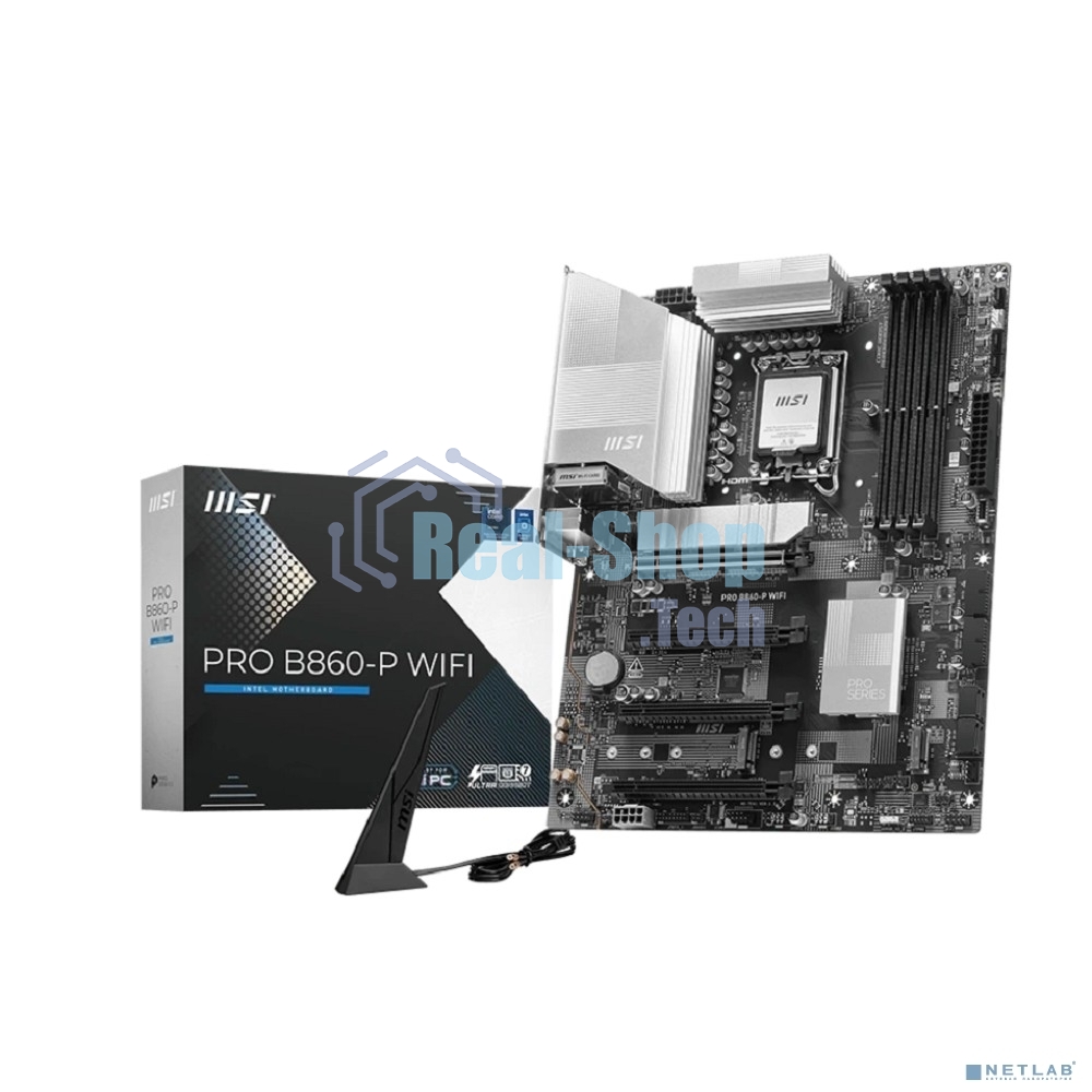 Материнская плата MSI PRO B860-P WIFI, LGA 1851, Intel B860, 4xDDR5, 4xSATA, 3xM.2, 1xPCIe 5.0 x16, 1xPCIe 4.0 x4, 2xPCIe 4.0 x1, 1xHDMI, 1xDP, 1xUSB-C, 1x 5Gb LAN, 2xUSB-A 3.2 Gen 2, 2xUSB-A 3.2 Gen 1, 4xUSB-A 2.0, 3x3.5 мм, 7.1, Wi-Fi 7, ATX