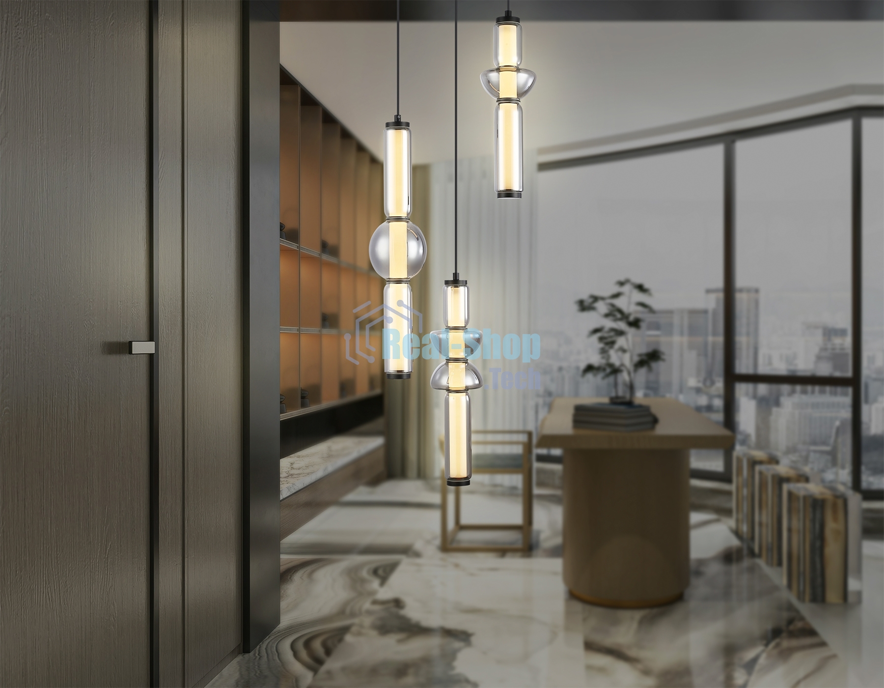 Подвесной светодиодный светильник Ambrella light LH11026/3 BK/SM черный/дымчатый 40W 3000K D380*1720