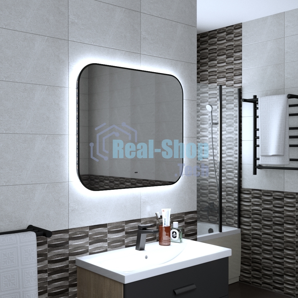 Зеркало Bau Black Rand 80х70, с LED фоновой подсветкой, бесконтактным сенсором, черной окантовкой