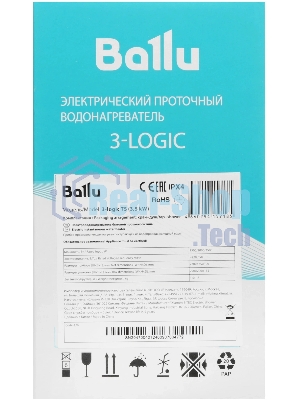 Водонагреватель проточный Ballu 3-Logic TS (6,5 kW) - кран+душ