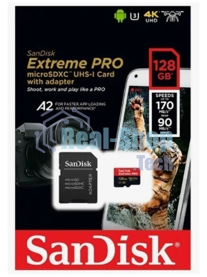 Флеш карта/SanDisk/Extreme Pro SDSQXCD-128G-GN6MA/microSDXC/128 ГБ/A2, U3, V30/200 МБ/с