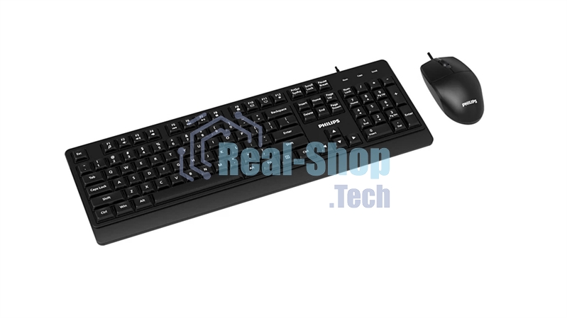 Комплект клавиатура + мышь проводной комплект Philips SPT6324, USB 2.0 104 клав/3 кнопки, 1200dpi, русская заводская раскладка, черный