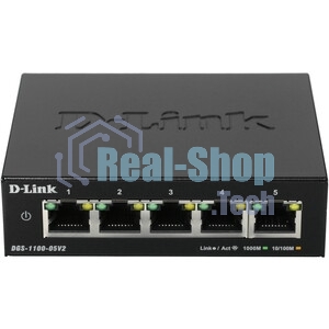 Коммутатор D-Link DGS-1100-05V2/A1A, 5×1 Гбит/с, настраиваемый