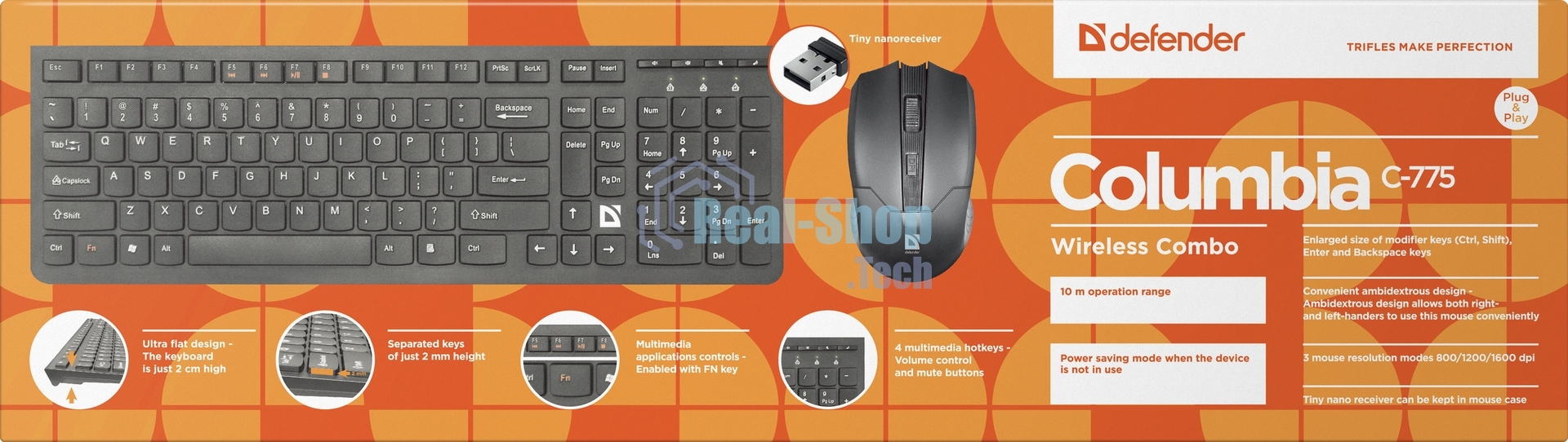 Комплект беспроводной клавиатура/мышь Defender COLUMBIA C-775 RU черный