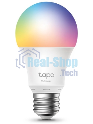 Умная многоцветная Wi‑Fi лампа Tapo Smart WiFi Bulb, A60 size，E27 base, 9.5W, 16 million colors, 2000k-6500k tunable white, 800 lumens brightness and diммable, 802.11b/g/n 2.4G WiFi connection, work with 200-240 V, 50/60 Hz power voltage and frequency, wo