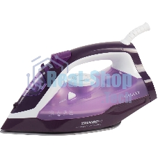 Утюг Galaxy Line GL 6124, фиолетовый с белым, паровой, 2500 Вт, постоянный пар 50 г/мин, паровой удар 230 г/мин, функции: самоочистка, антикапля, антинакипь, функция увлажнения, вертикальное отпаривание, защита от перегрева, индикатор нагрева, керамическо