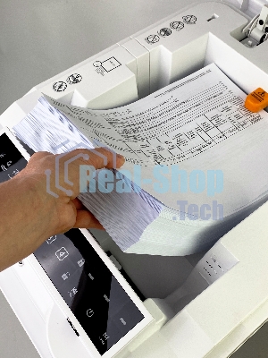 Шредер ГЕЛЕОС АП55-5, DIN P-5 (5 ур-нь секр.), фрагмент 1,9х12мм, АВТОПОДАЧА 400 лист (70г/м2), пл.карты/скрепки/скобы, 55 литров