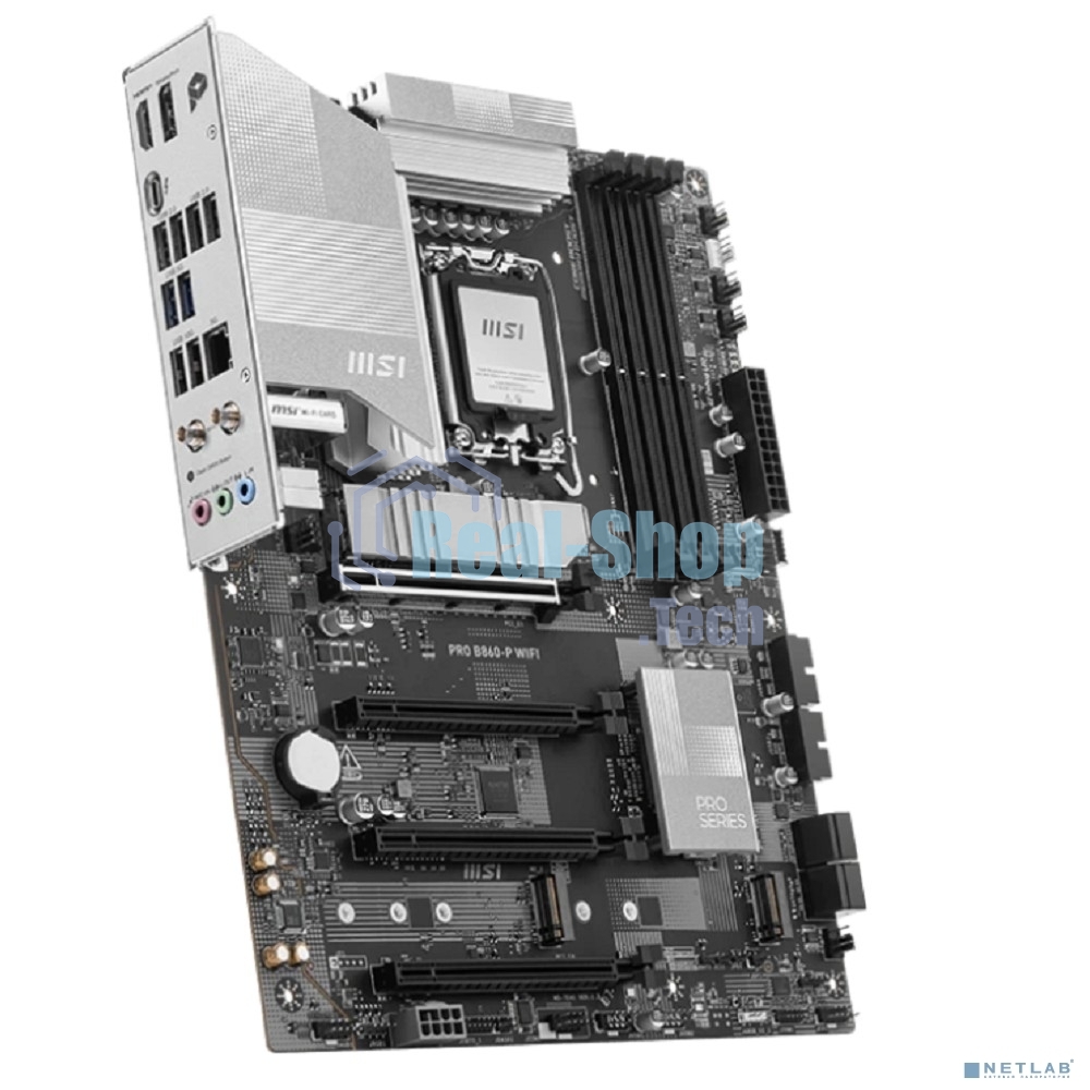 Материнская плата MSI PRO B860-P WIFI, LGA 1851, Intel B860, 4xDDR5, 4xSATA, 3xM.2, 1xPCIe 5.0 x16, 1xPCIe 4.0 x4, 2xPCIe 4.0 x1, 1xHDMI, 1xDP, 1xUSB-C, 1x 5Gb LAN, 2xUSB-A 3.2 Gen 2, 2xUSB-A 3.2 Gen 1, 4xUSB-A 2.0, 3x3.5 мм, 7.1, Wi-Fi 7, ATX