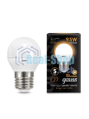 Лампа светодиодная Gauss LED Шар E27 9.5W 890lm 3000K 1/10/50