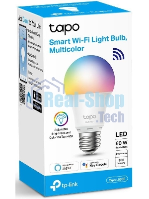 Умная многоцветная Wi‑Fi лампа Tapo Smart WiFi Bulb, A60 size，E27 base, 9.5W, 16 million colors, 2000k-6500k tunable white, 800 lumens brightness and diммable, 802.11b/g/n 2.4G WiFi connection, work with 200-240 V, 50/60 Hz power voltage and frequency, work with Yandex Alice/Goo