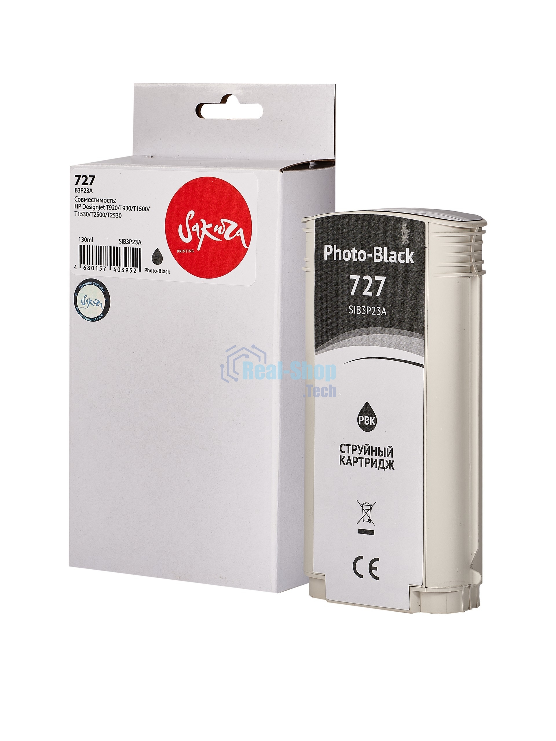 Картридж струйный Sakura B3P23A (№727 Photo Black) для HP, фото-черный, 130 мл.
