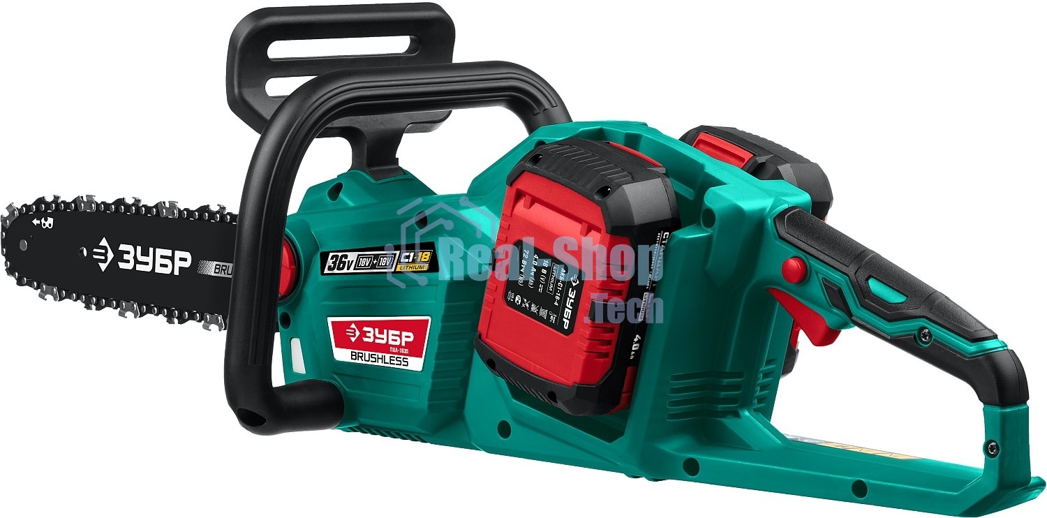 Пила цепная Зубр 36В бесщеточная, 2х18В АКБ (4А·ч). ПЦЛ-3635-42