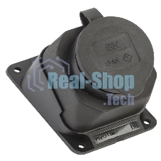 Розетка 1-м Омега РБу13-1-0м с защ. крышкой угловая настен. с заземл. IP44 черный каучук ИЭК PKR22-016-2-K02