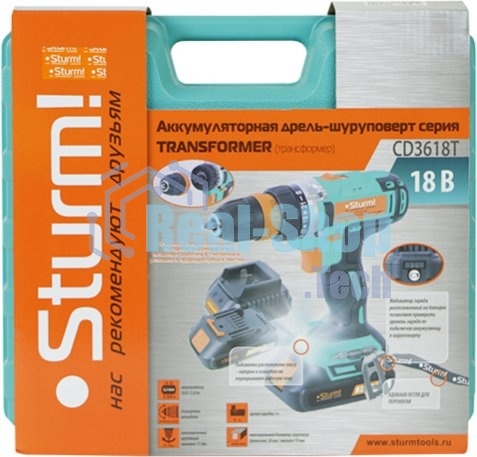 Шуруповерт Sturm! CD3618T, Аккумуляторная, 18В, 2 АКБ, Кейс