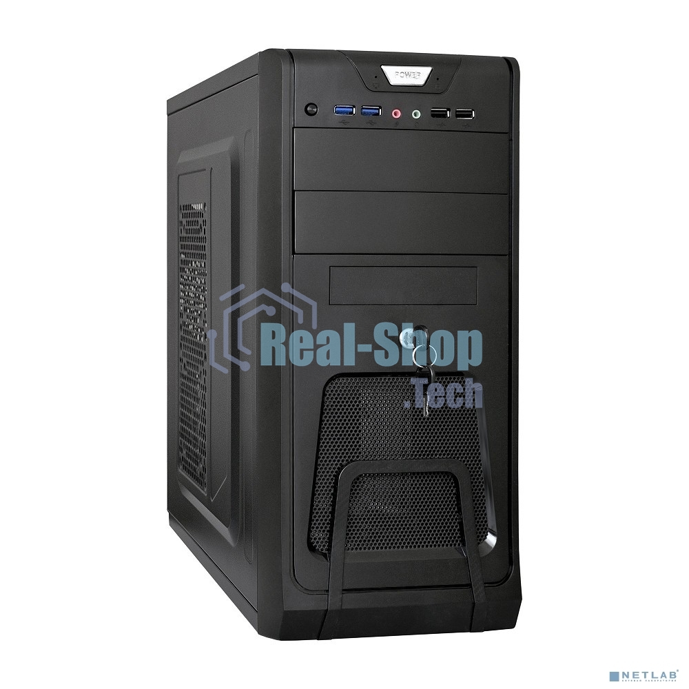 Компьютерный корпус Miditower ExeGate CP-603UB Black, ATX, (без БП), 2*USB+2*USB 3.0, Audio, замок блокировки кнопки питания