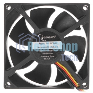 Вентилятор для корпуса Gembird 80x80x25, гидрод., тихий, 3 pin/4pin Molex, провод 30 см