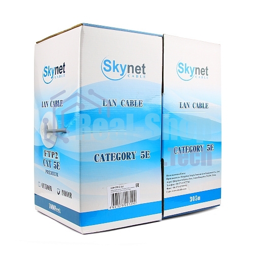 Кабель SkyNet Premium FTP indoor 2x2x0,51, медный, FLUKE TEST, кат.5e, однож., 305 м, box, серый