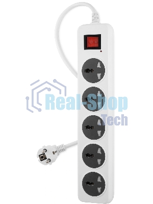 Сетевой фильтр Buro 500UNH-3-WG 3м, 5 розеток, белый/серый, коробка