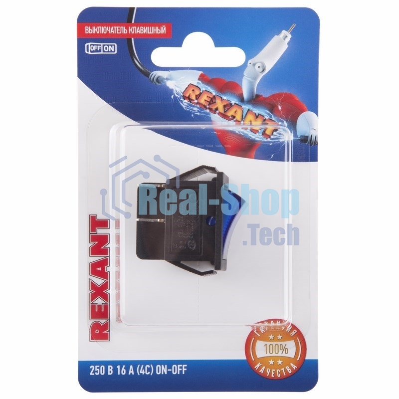 Выключатель клавишный Rexant 250V 16А (4с) ON-OFF синий с подсветкой (RWB-502, SC-767, IRS-201-1) (в упак. 1 шт.)