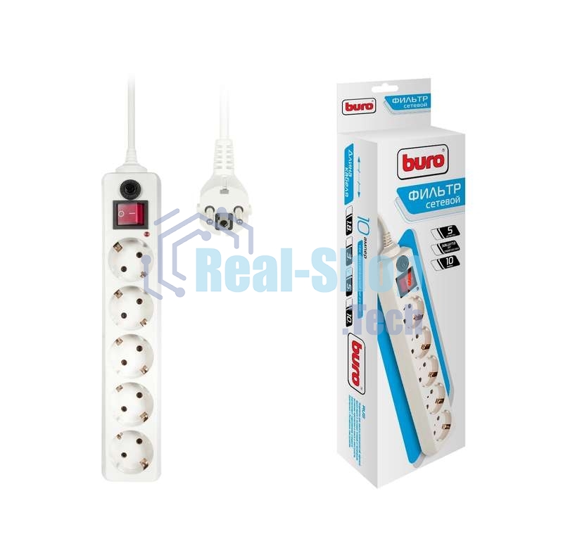 Сетевой фильтр Buro 500SH-5-W 5 м (5 розеток) белый (коробка)