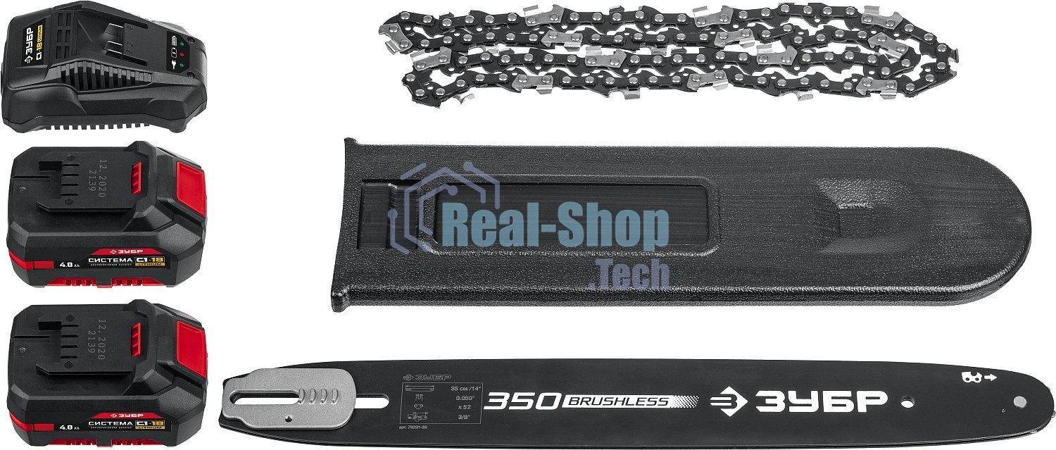 Пила цепная Зубр 36В бесщеточная, 2х18В АКБ (4А·ч). ПЦЛ-3635-42