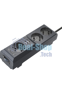 Сетевой фильтр Surge protector Pilot 3G 3xGP euro outlets, 10А/2.2 кВа, 2xUSB, 3m, черный