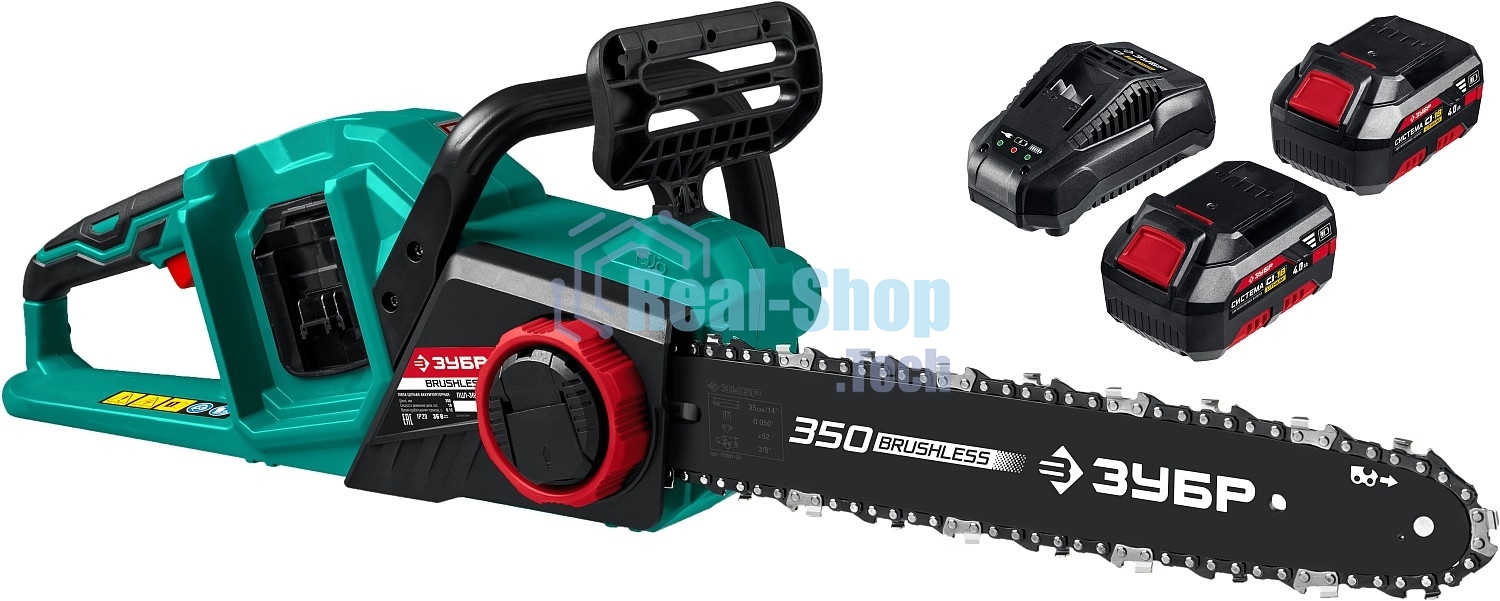 Пила цепная Зубр 36В бесщеточная, 2х18В АКБ (4А·ч). ПЦЛ-3635-42
