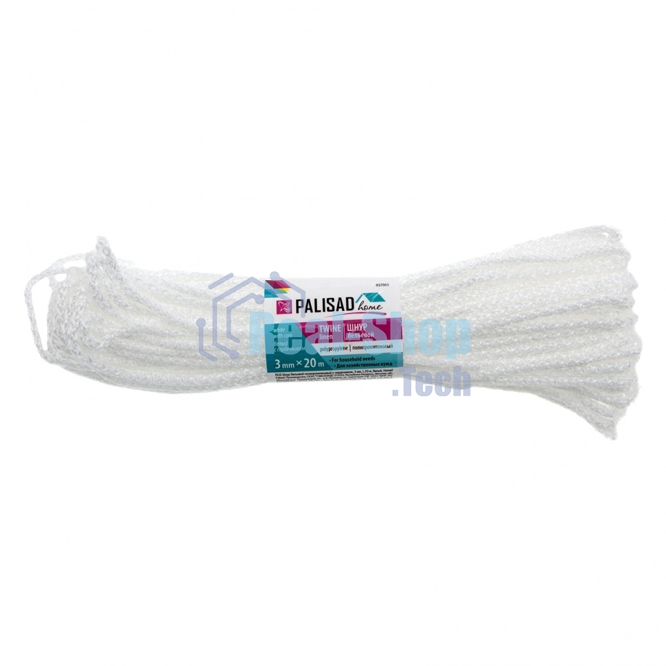 Шнур бельевой полипропиленовый с сердечником, 3 мм, L 20 м, белый, HomePalisad