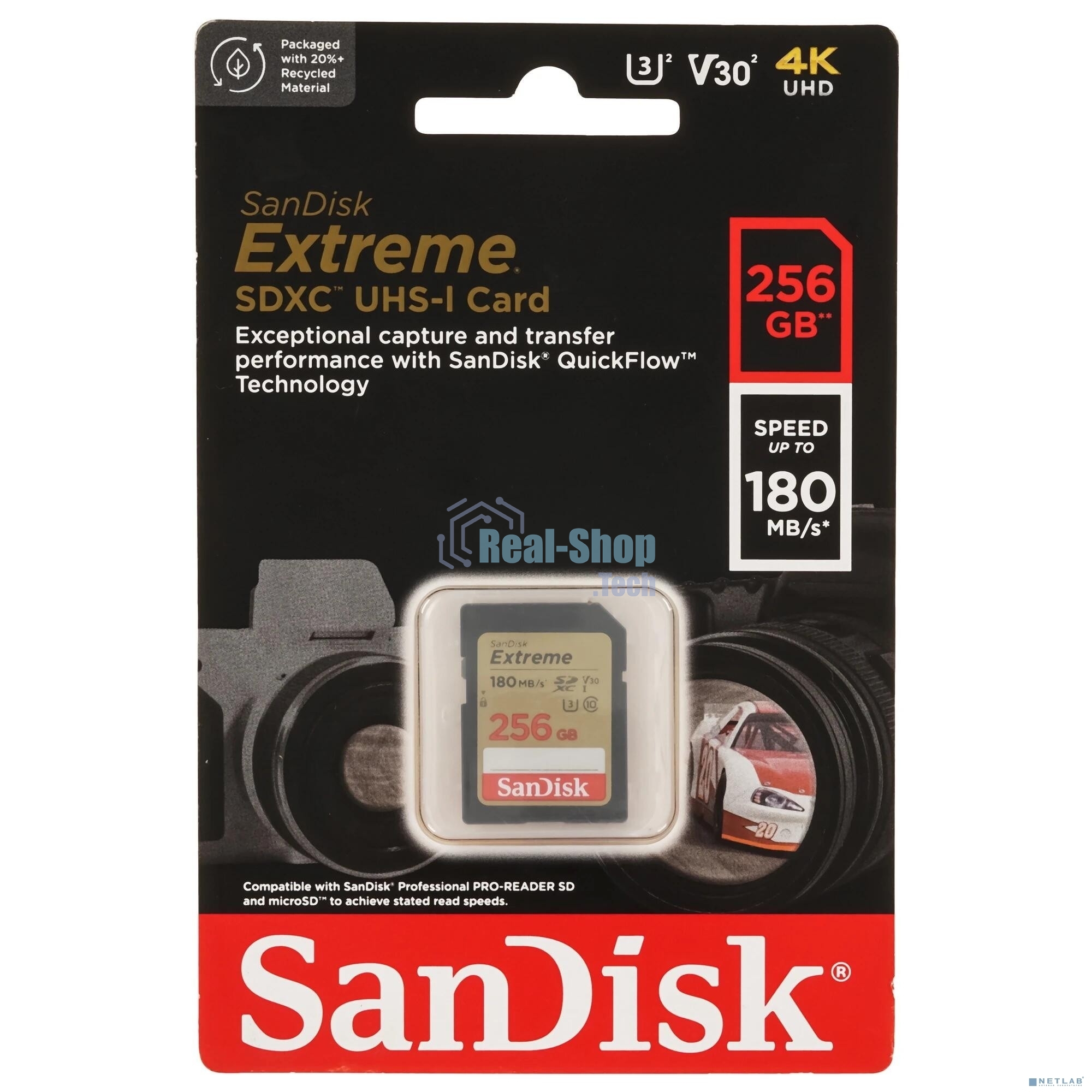 Флеш карта SD 256Gb SanDisk SDXC Class 10 V30 UHS-I U3 Extreme, 180MB/s