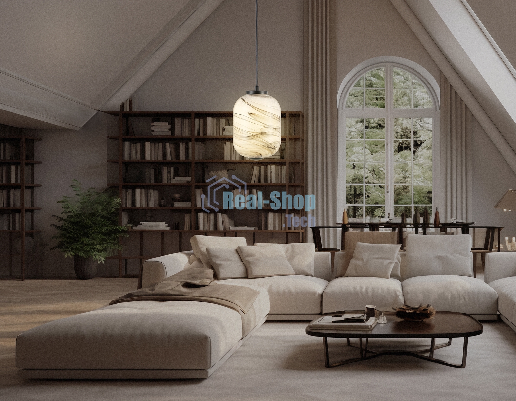 Подвесной светодиодный светильник Ambrella light LH11031 BK/MG черный/мраморно-серый 8W 3000K D150*1585