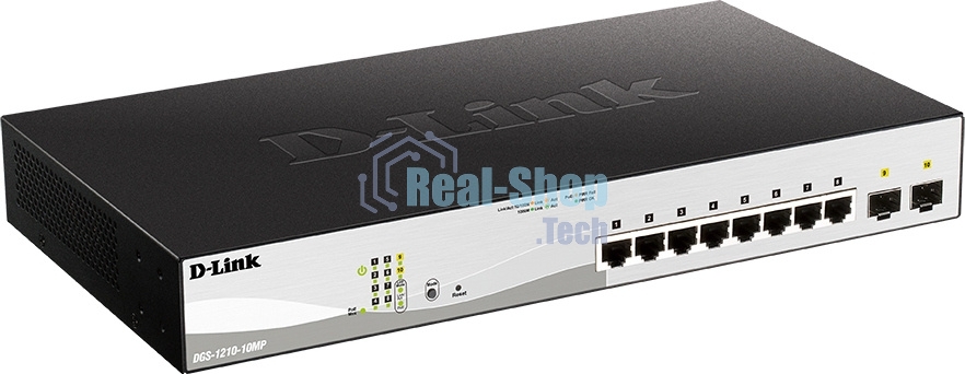 Коммутатор D-Link DGS-1210-10MP/F3A Smart L2 Switch 8х1000Base-T PoE, 2х1000Base-X SFP, PoE Budget 130W, Compact CLI