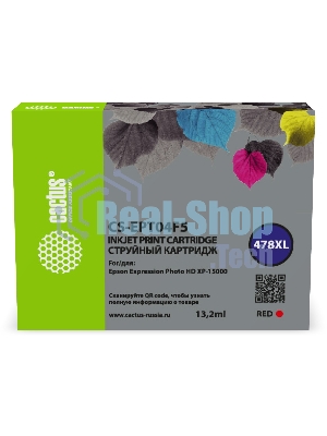 Картридж струйный Cactus CS-EPT04F5 478XL красный (13.2 мл) для Epson Expression Photo HD XP-15000
