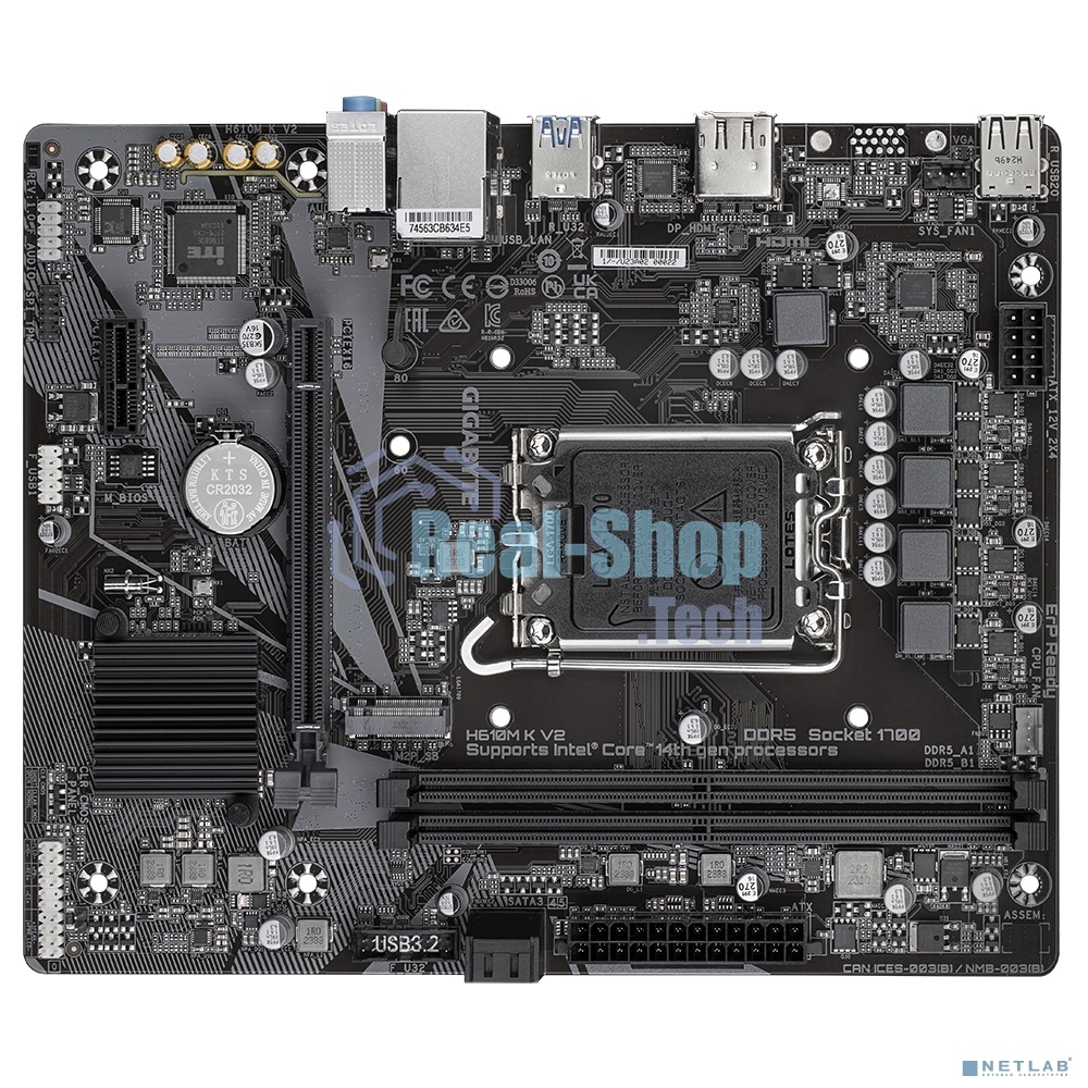 Материнская плата Gigabyte H610M K V2, LGA1700, Intel H610, 2xDDR5, 2xSATA, 1xM.2, 1xPCIe 4.0 x16, 1xPCIe 3.0 x1, 1xDP, 1xHDMI, 1x1Gb LAN, 2xUSB-A 5Gbps, 4xUSB-A 2.0, 3x3.5 мм, 7.1, mATX