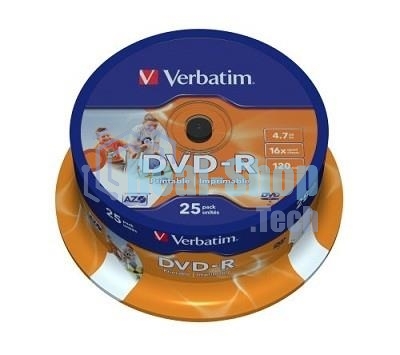 Диск DVD-R Verbatim 4.7Gb 16x Cake Box (25шт) Printable (43538)