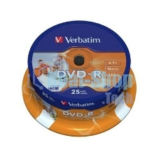 Диск DVD-R Verbatim 4.7Gb 16x Cake Box (25шт) Printable (43538)