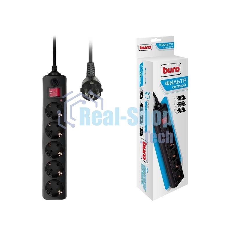 Сетевой фильтр Buro 500SH-1.8-B 1.8 м (5 розеток) черный (коробка)