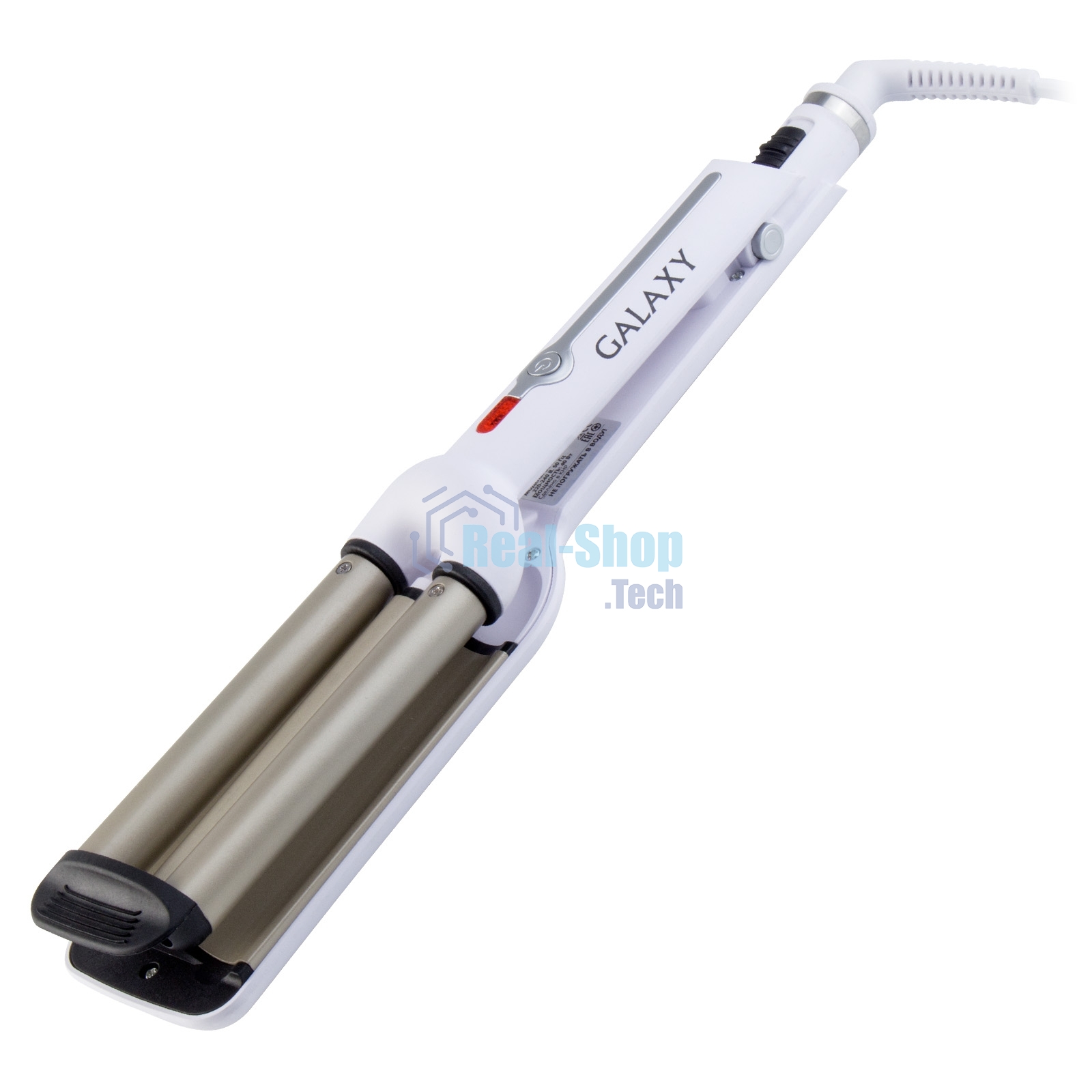 Стайлер GALAXY GL 4602 (Мощность 40Вт, максимальная температура 200^(o)С, нагревательный элемент с защитой от перегрева, два нагревательных элемента диаметром 16 мм, керамическое покрытие рабочих поверхностей, индикатор работы, вращающийся на 360^(o) град