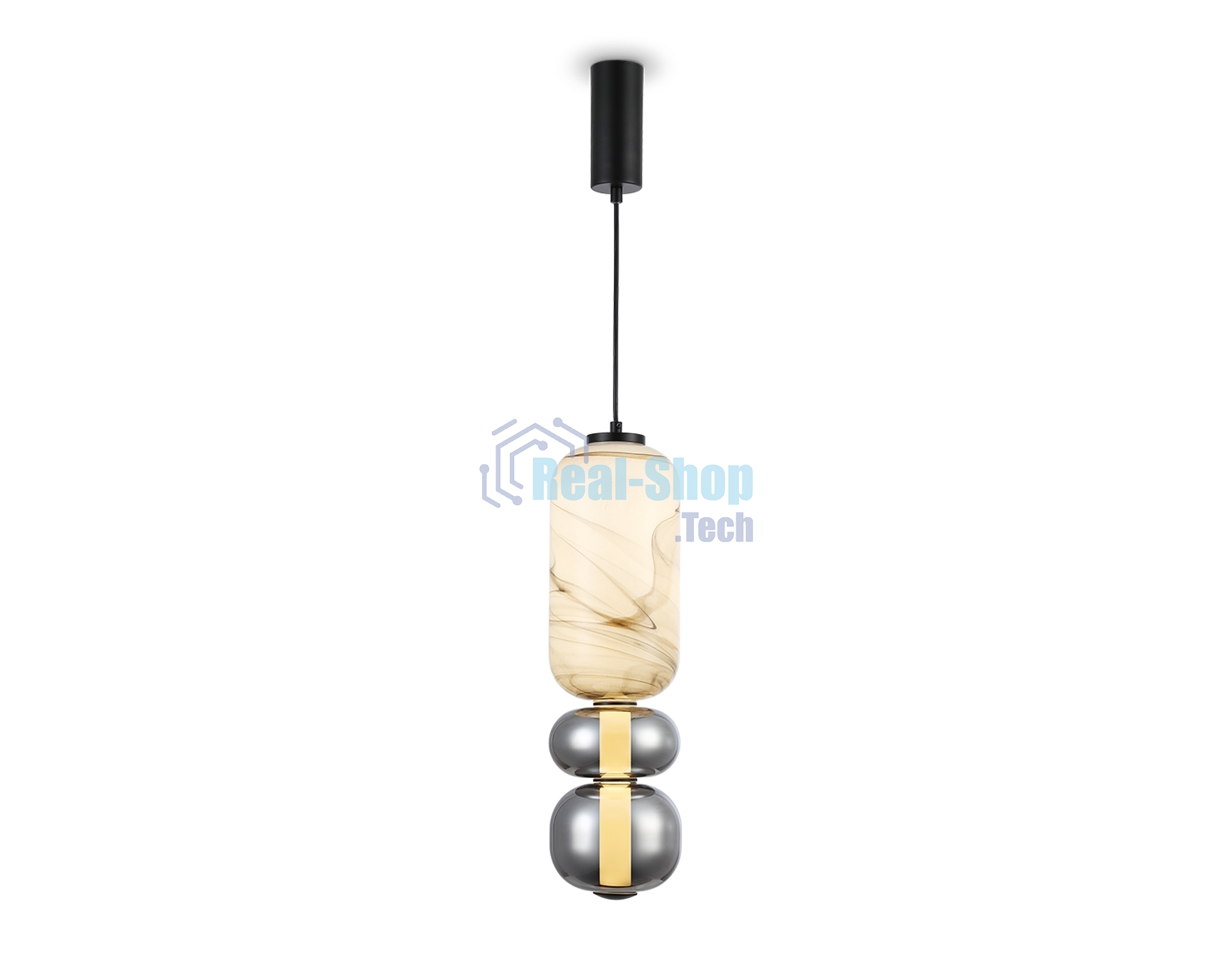 Подвесной светодиодный светильник Ambrella light LH11033 BK/MG/SM черный/мраморно-серый/дымчатый 18W 3000K D150*1900